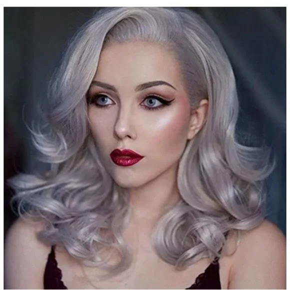 14” Grey Lace Front Wigs Short Bob Wavy Gray Wig Amazon.com : Grey Lace Front Wig for Women Silver Gray Short  main image 4